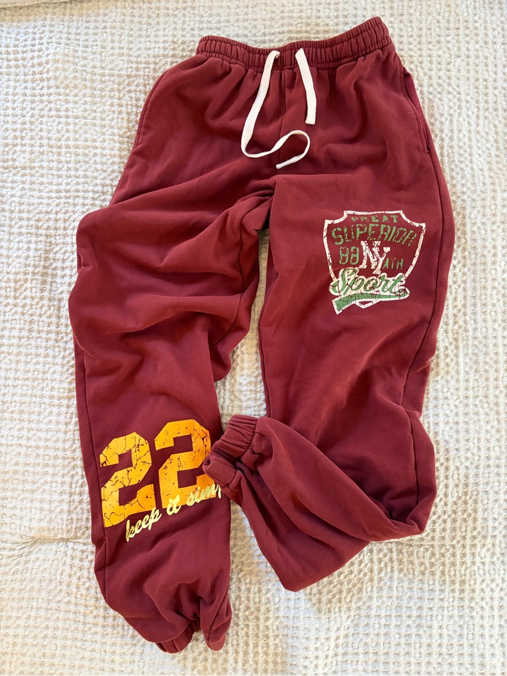 Edikted Maroon Athletic Sweatpants with Graphic Detail